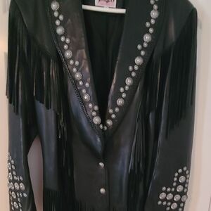 Black Leather Fringe Jacket